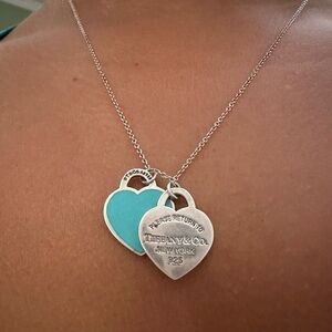 Tiffany & Co. Silver and Blue Double Heart Necklace
